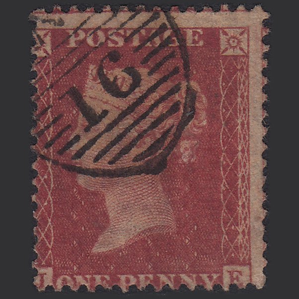 GB QV 1857 1d Rose-red (Plate 36) SG40-C10(1) JE GU London D&S Cancel Misperf