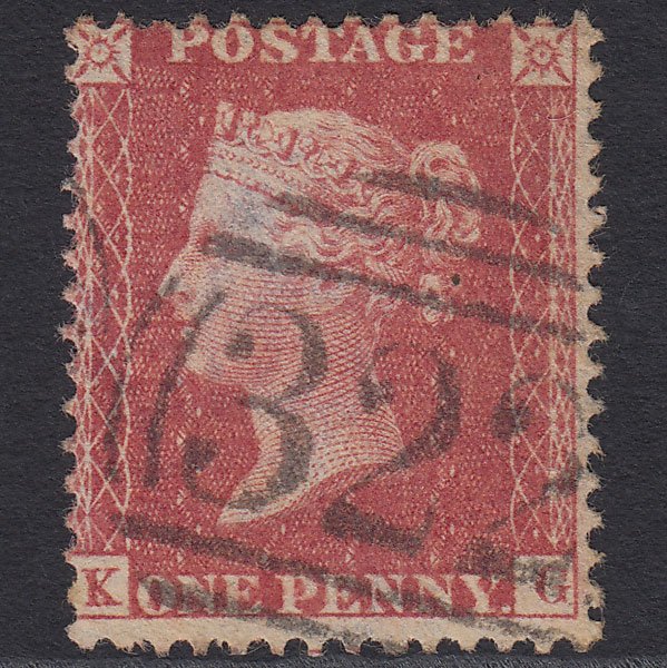 GB QV 1857 1d Rose-red (Plate 27) SG40-C10(1) KG FU Gravesend 322