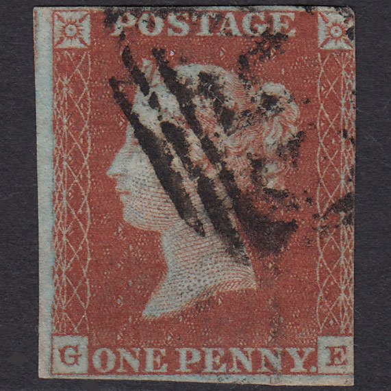 GB QV 1841 1d Red-brown (Plate 43) SG8-B1(1) GE GU 3 Margins