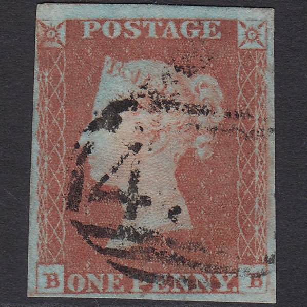 GB QV 1841 1d Very Blued (Plate 82) SG8a-B1(2) BB FU 4 Margins