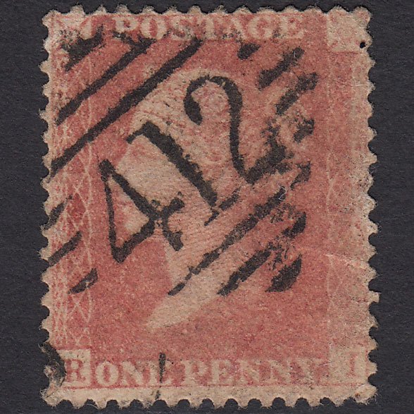 GB QV 1857 1d Pale Rose (Plate 48) SG39-C10(3) RI GU Strabane 412
