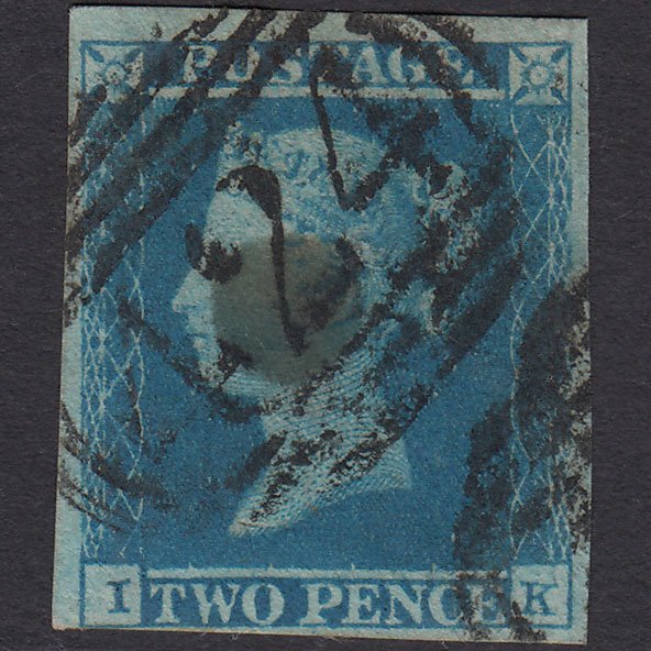 GB QV 1841 2d Blue (Plate 4) SG14-E1(2) IK GU 4M Knaresborough 424 Stain