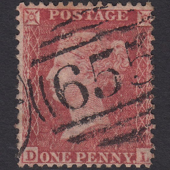 GB QV 1857 1d Rose-red (Plate 43) SG40-C10(1) DL GU Rotherham 655