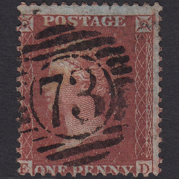 GB QV 1856 1d Red-brown (Plate 30) SG29-C8(1) ED FU London D&S 73 Misperf