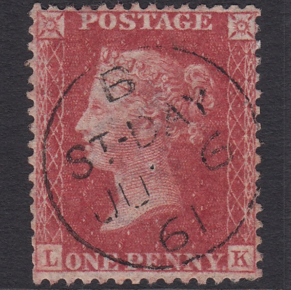 GB QV 1857 1d (Plate 59) SG40-C10(1) LK GU ST Day CDS Cancel Pinhole