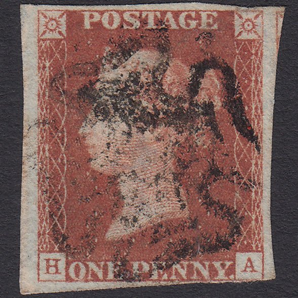 GB QV 1841 1d Red-brown Penny Black (Plate 9) SG7-A2 HA FU nr 4 Margins MX