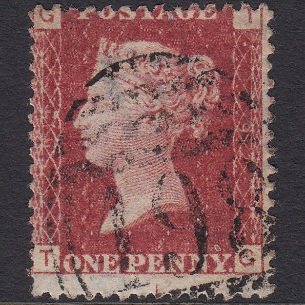 GB QV 1864 1d Lake-red (Plate 92) SG44-G1(2) TG FU Manchester 498 Misperf