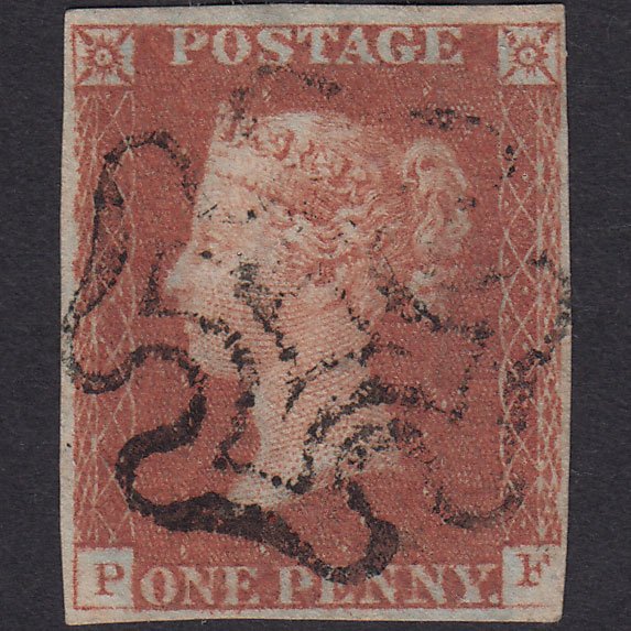 GB QV 1841 1d Red-brown (Plate 21) SG8-B1(1) PF FU nr 4 Margins MX