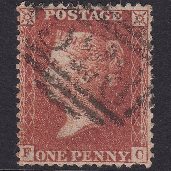 GB QV 1856 1d Red-Brown Plate 44 SG29-C8(1) FC GU Mildenhall 528