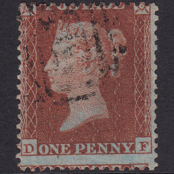 GB QV 1855 1d Red-Brown Plate R1 SG22-C2(1) DF FU Misperf