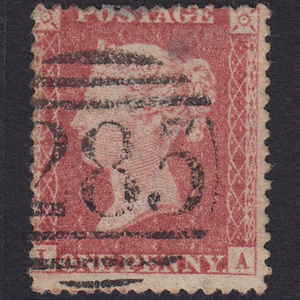 GB QV 1857 1d Rose-Red Plate 48 SG40-C10(1) IA GU Exeter 285