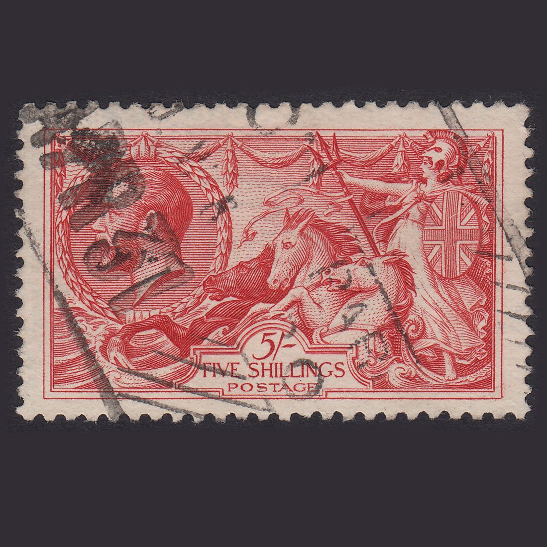 GB KG5 1918 5/- Rose-Red Seahorses SG416-N68(2) FU Parcels Cancel