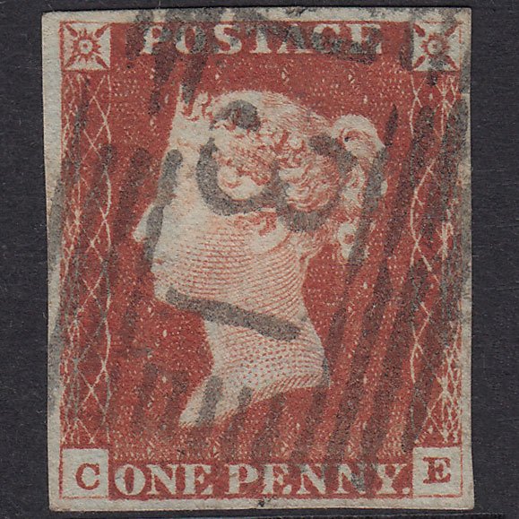 GB QV 1841 1d Red-Brown Plate 59 SG8-B1(1) CE GU 4 Margins Edinburgh 131
