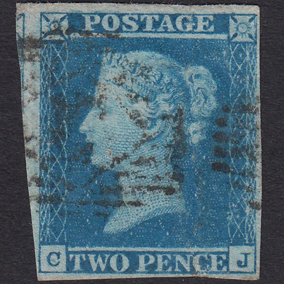 GB QV 1841 2d Blue Plate 3 SG14-E1(2) CJ PU 4 Margins London Pinhole