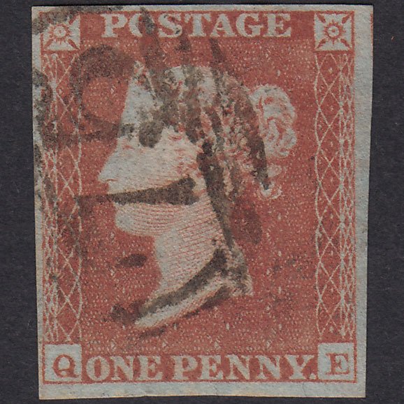GB QV 1841 1d Red-Brown Plate 148 SG8-B2(1) QE FU 4 Margins Birmingham 75