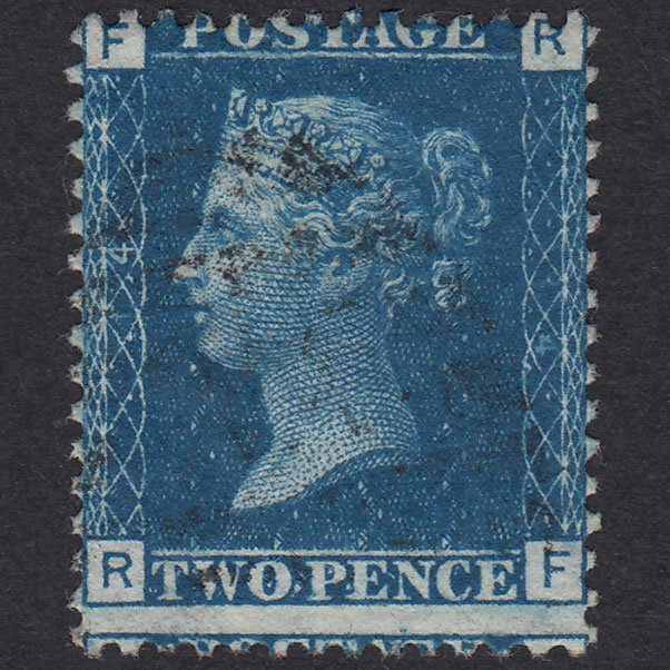 GB QV 1869 2d Blue Plate 14 SG46-G3 RF Light Cancel Misperf