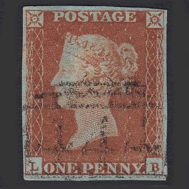GB QV 1841 1d Red-brown (Plate 54) (SG8) 'LB' FU Leamington (444) 4 Margins