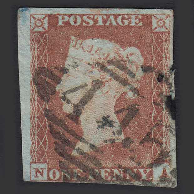 GB QV 1841 1d Red-brown (Plate 79) (SG8) 'NA' GU Waterford (445) 4 Margins