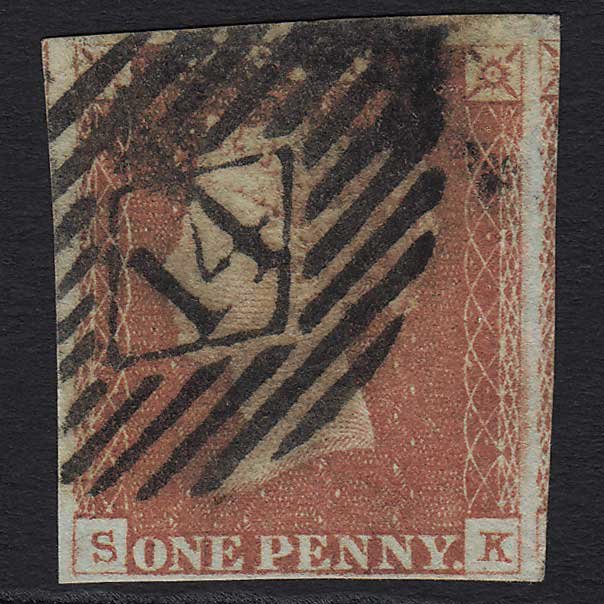 GB QV 1841 1d Red-brown (Plate 85) (SG8) 'SK' FU 4 Margins London IS 14