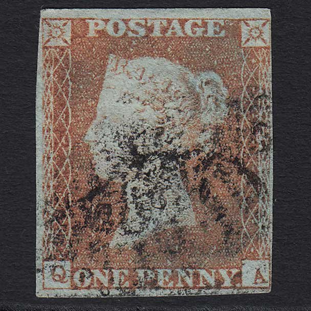 GB QV 1841 1d Pale Red-brown (Plate 87) (SG9) 'QA' GU 4 Margins