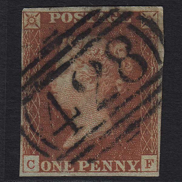 GB QV 1841 1d Red-brown (Plate 45) (SG8) 'CF' GU Hurst Green (428) 4M