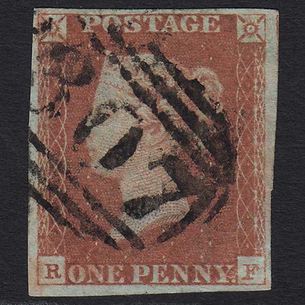 GB QV 1841 1d Red-brown (Plate 73) (SG8) 'RF' GU Gainsborough (307) 4M