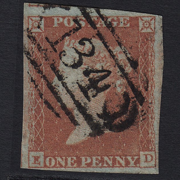 GB QV 1841 1d Red-brown (Plate 127) SG8-B2(1) ED FU Bristol 134 4 Margins