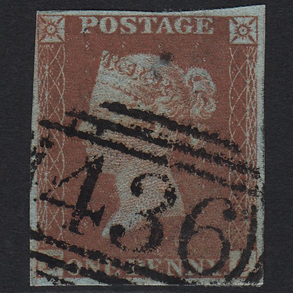 GB QV 1841 1d Red-brown (Plate 53) SG8-B1(1) NC FU Lancaster 436 4M Imperf