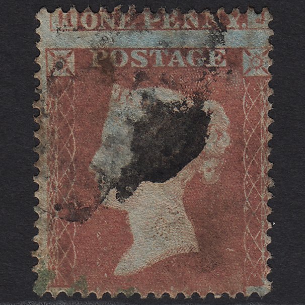 GB QV 1854 1d Red-brown Plate R4 SG17-C1(1) SJ GU Partial Green Cancel