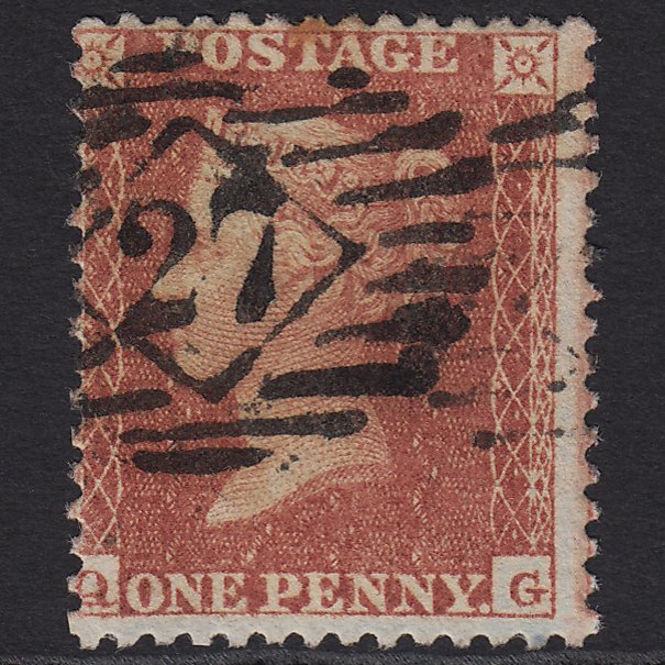 GB QV 1855 1d Red-brown (Plate 4) SG24-C3(1) QG GU London IS 27 Misperf