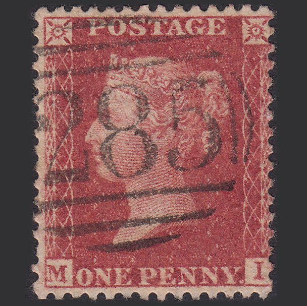 GB QV 1857 1d Rose-red (Plate 36) SG40-C10(1) MI FU Exeter 285
