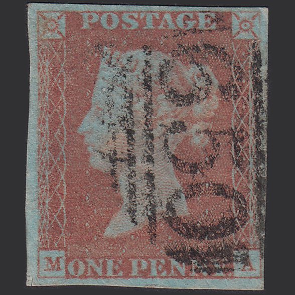 GB QV 1841 1d Very Blued (Plate 72) SG8a-B1(2) MA FU 4M Rochester 650
