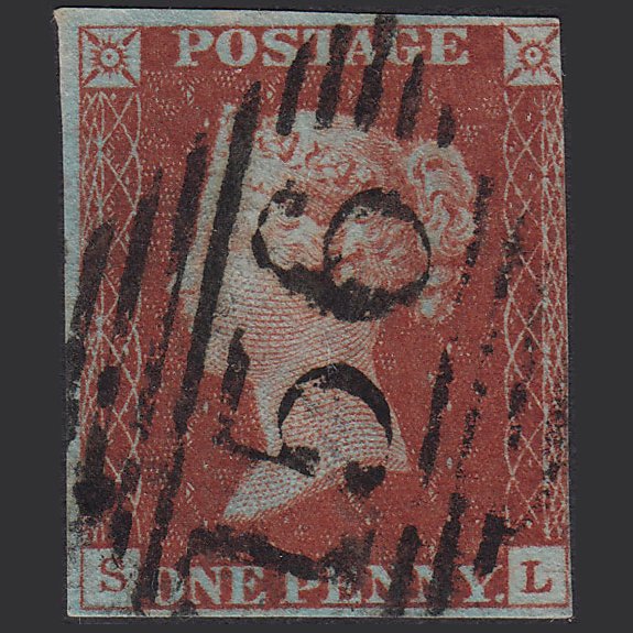 GB QV 1841 1d Deep Red-brown (Plate 43) SG10-B1(4) SL GU 3 Margins Cork 156