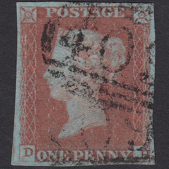 GB QV 1841 1d Very Blued (Plate 84) SG8a-B1(2) DH FU 4 Margins Jersey 409