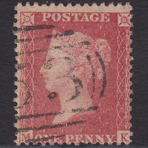 GB QV 1857 1d Rose-red (Plate 27) SG40-C10(1) MK FU Bath 53 Misperf