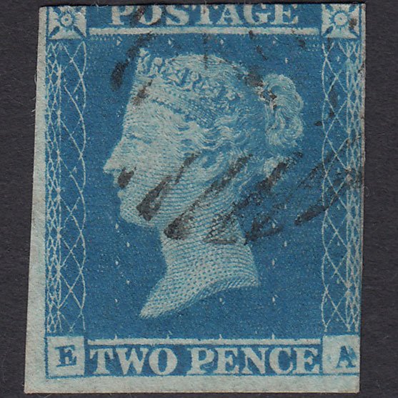 GB QV 1841 2d Blue (Plate 4) SG14-E1(2) EA GU Light Cancel