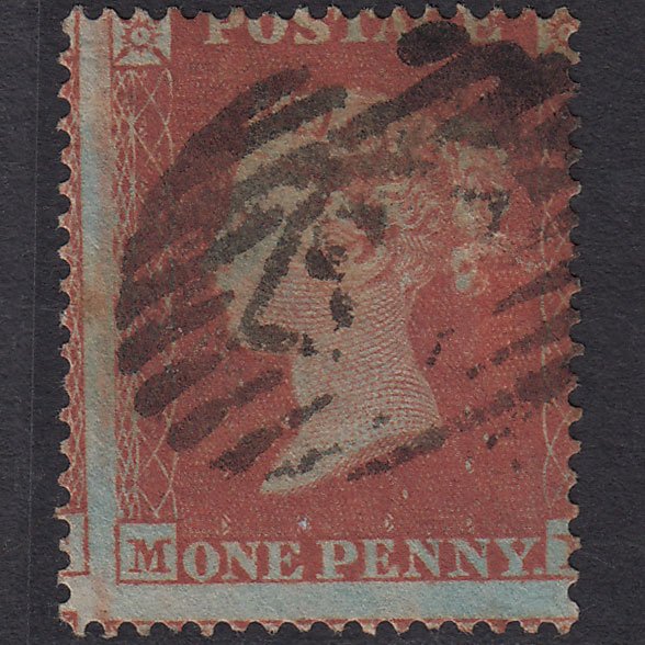 GB QV 1854 1d Red-brown SG17-C1(1) M? GU London IS Cancel Large Misperf