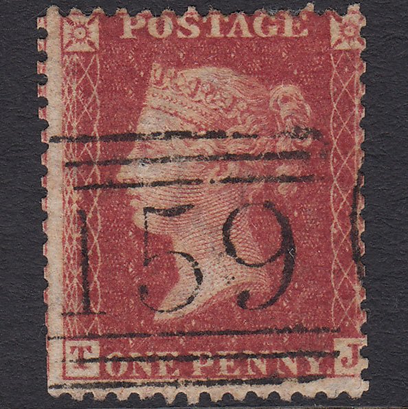 GB QV 1863 1d Rose-red (Plate 50) SG42-C12(1) TJ GU Glasgow 159 Misperf