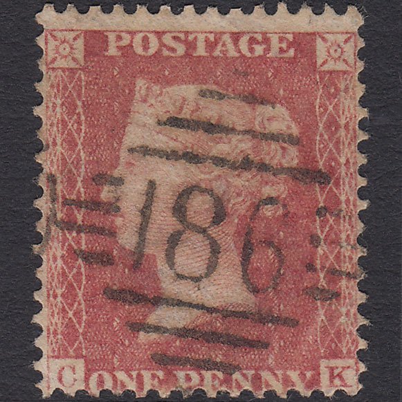 GB QV 1857 1d Rose-red (Plate 34) SG40-C10(1) CK FU Dublin 186