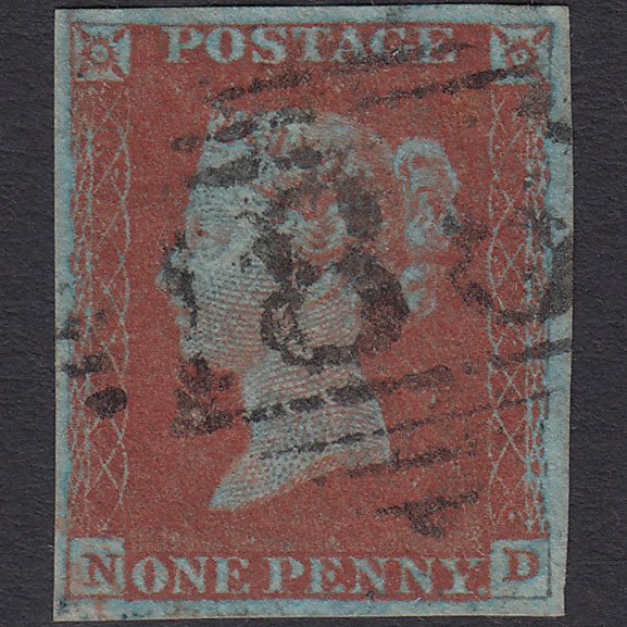 GB QV 1841 1d Very Blued (Plate 59) SG8a-B1(2) ND FU 4 Margins Dublin 186