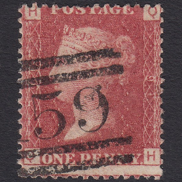 GB QV 1864 1d Lake-red (Plate 91) SG44-G1(2) QH FU Chard 159 Misperf