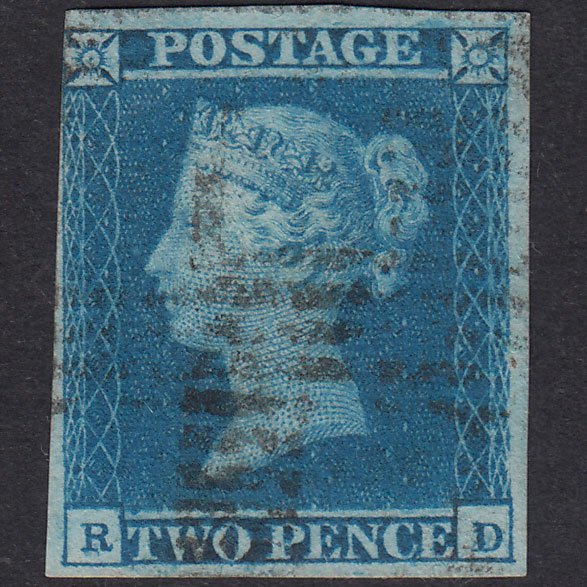 GB QV 1841 2d Blue Plate 3 SG14-E1(2) RD FU Nr 4 Margins Scotland