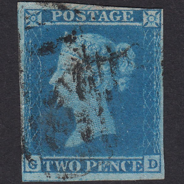 GB QV 1841 2d Blue Plate 3 SG14-E1(2) GD GU 4 Margins