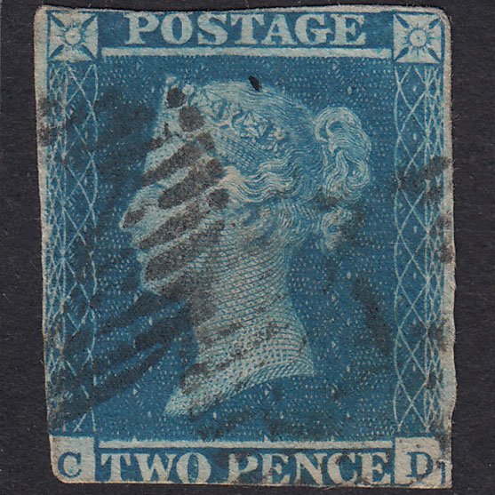 GB QV 1841 2d Blue Plate 3 SG14-E1(2) CD GU London Is Cancel
