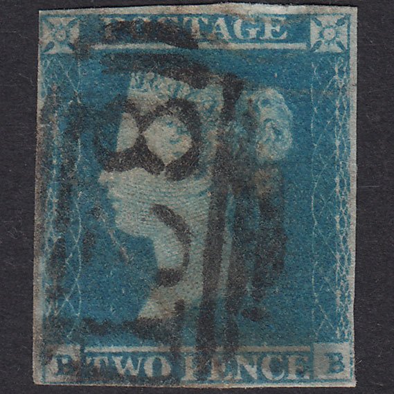 GB QV 1841 2d Blue Plate 4 SG14-E1(2) BB GU Nr 4 Margins