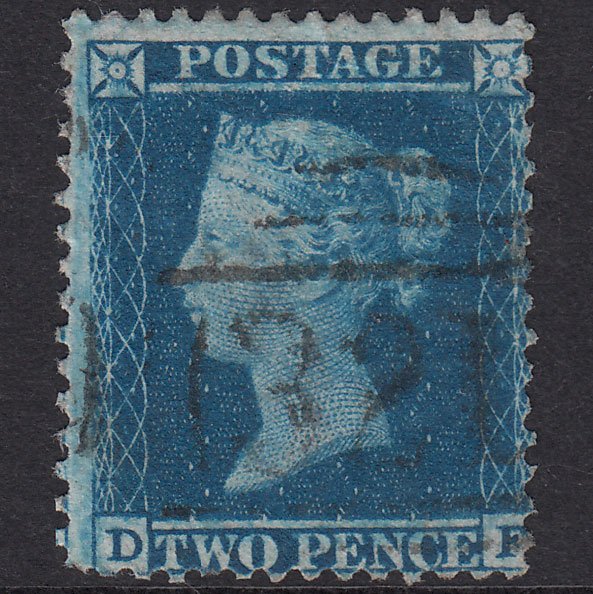 GB QV 1855 2d Blue Plate 5 SG34-F6 DF GU Grantham 321