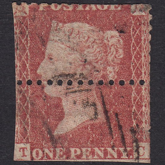 GB QV 1857 1d Plate 34 SG40-C10(1) TC SPACEFILLER Perforation Error Tear