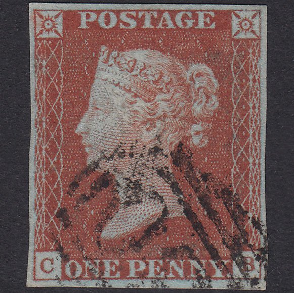 GB QV 1841 1d Red-Brown Plate 47 SG8-B1(1) CB VFU 4 Margins