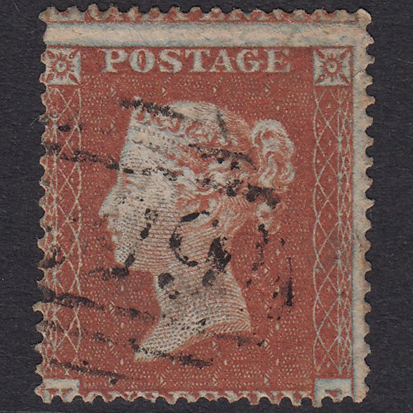 GB QV 1854 1d Red-Brown Plate 192 SG17-C1(1) Framed Reverse KJ GU Misperf