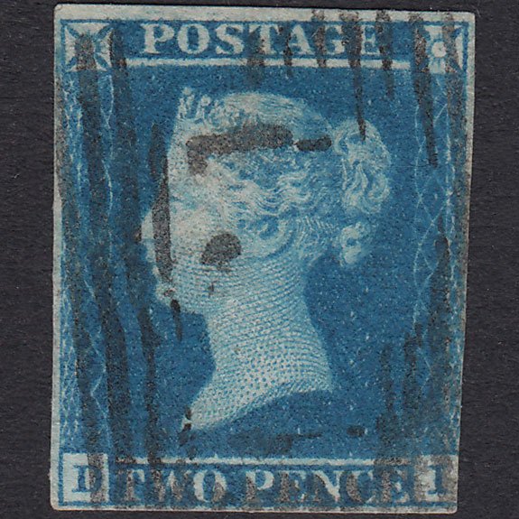 GB QV 1841 2d Blue Plate 3 SG14-E1(2) Ivory Head DI FU 3 Margins Scotland